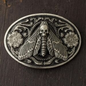 New moth bug insect Skull Silver Belt buckle Silver Or Gold 4" Approx